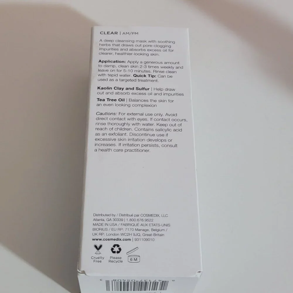 COSMEDIX Clear Deep Cleansing Mask - 2oz NIB Sealed